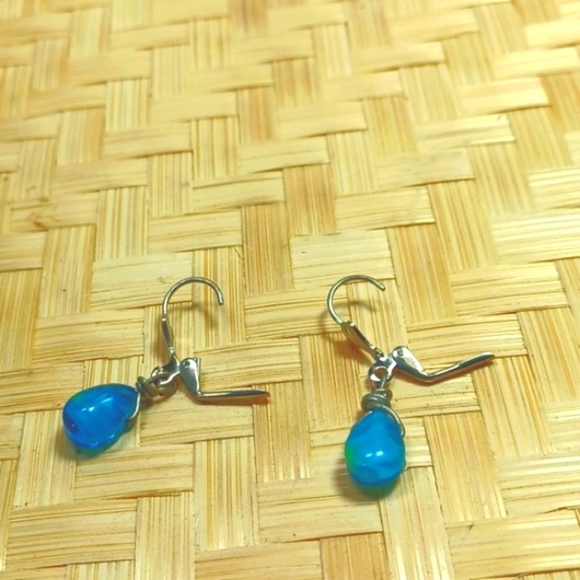 HandMade Blue Glass Tear Drop Silver Earrings - Picture 4 of 4